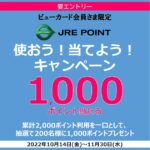 ビューカード、JRE POINTを使って1,000ポイントが当たるキャンペーンを実施