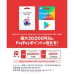 セブン-イレブンでApple Gift CardまたはGoogle Playギフトカードを購入すると最大3万円分のPayPayポイントが当たるキャンペーンを実施