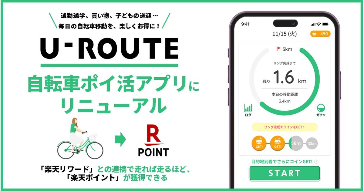 U-ROUTE、自転車ポイ活アプリにリニューアル