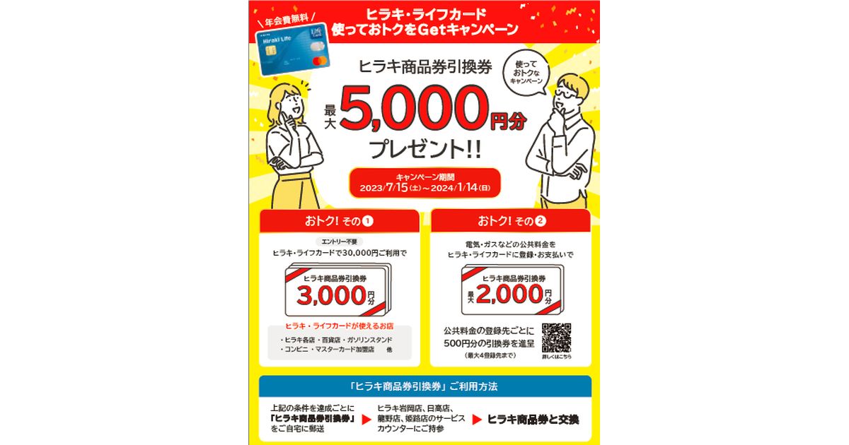 ヒラキ・ライフカード、カード利用で最大5,000円分獲得できるキャンペーン実施