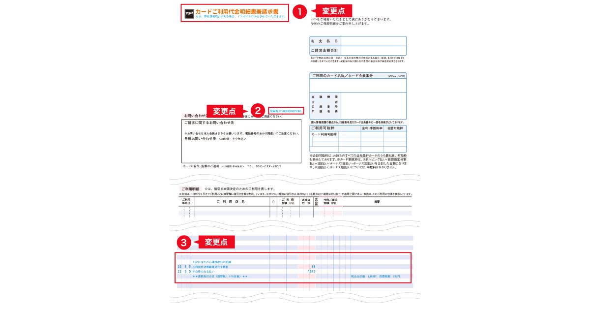 TS CUBIC CARD、インボイス制度に対応した利用明細書に変更