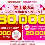 楽天カードと楽天モバイルで最大3万ポイントを獲得できるキャンペーン実施