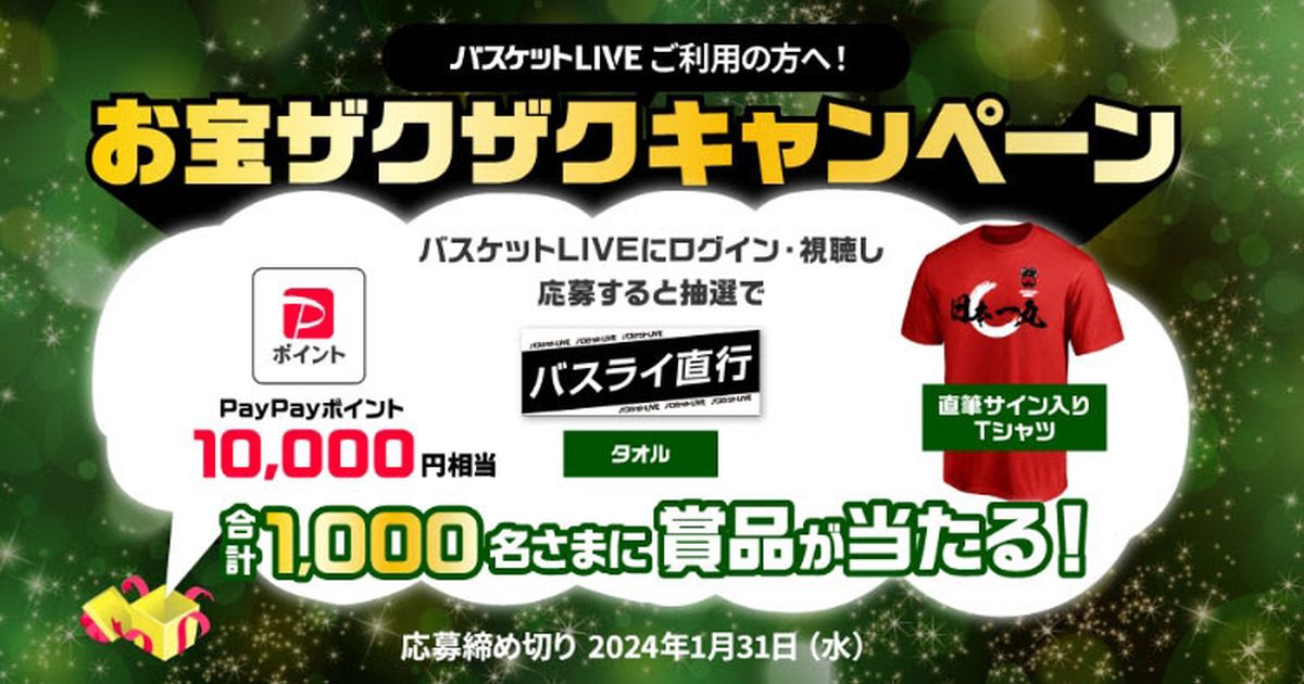 バスケットLIVE、1万円相当のPayPayポイントなどが当たるキャンペーン実施