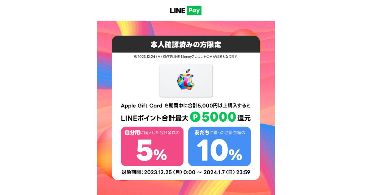 iPhoneのLINE PayでApple Gift Cardを購入すると最大10％のLINEポイントを獲得できるキャンペーン実施