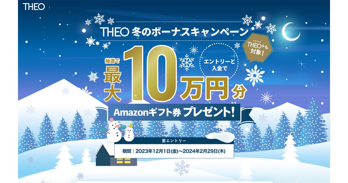 THEO、入金額に応じて最大10万円のAmazonギフトカードが当たるキャンペーン実施