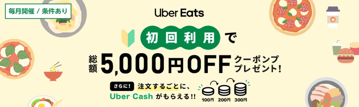 楽天カードと楽天ペイ、Uber Eatsをはじめて利用すると総額5,000円OFFクーポンを獲得できるキャンペーン実施