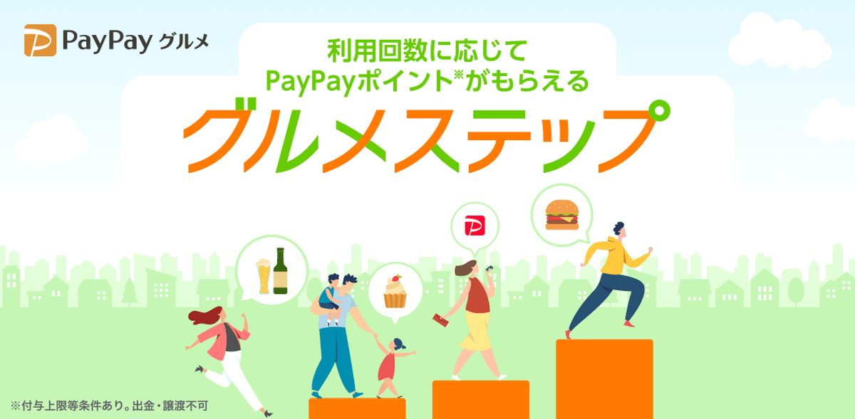 PayPayグルメ、利用回数に応じてPayPayポイントを獲得できる「グルメステップ」を開始