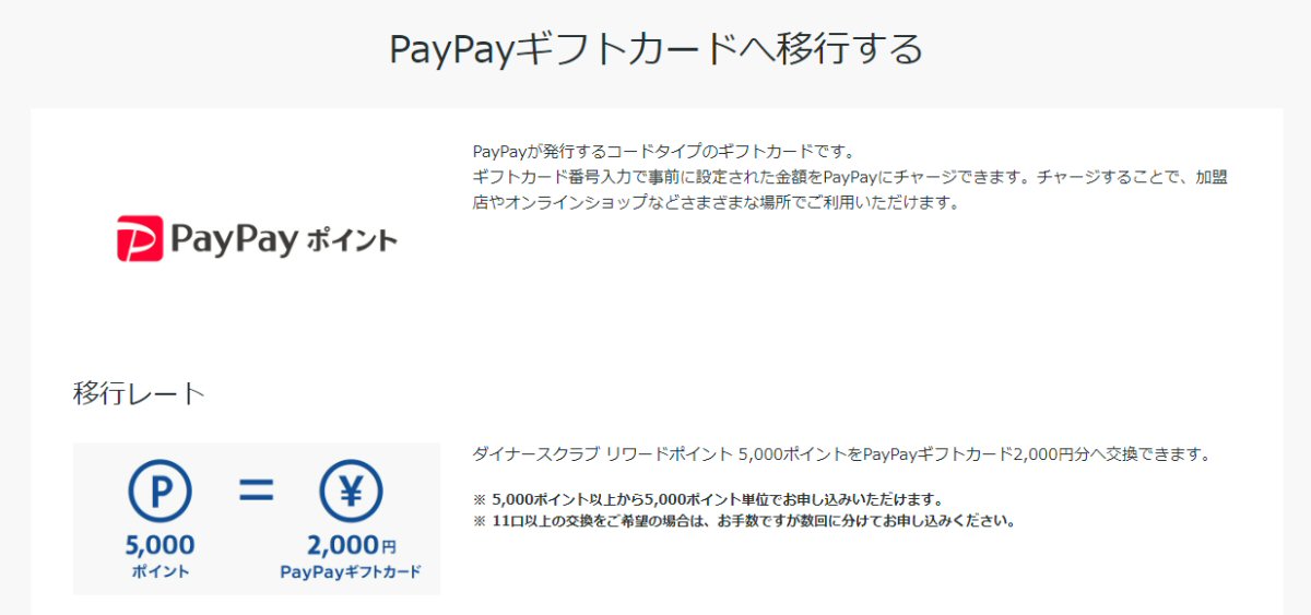ダイナースクラブカードのポイントをPayPayギフトカードに交換できるサービス開始